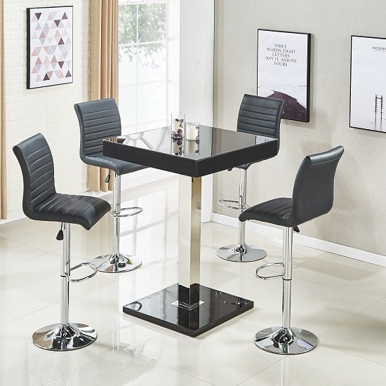 Topaz Glass Black Gloss Bar Table With, Glass Top Table With Bar Stools