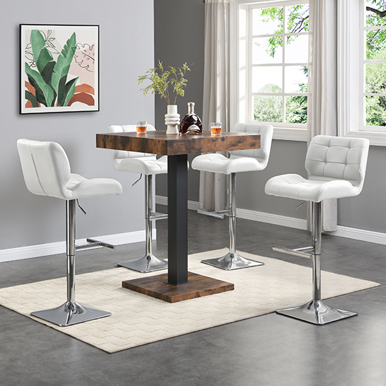 Topaz Wooden Bar Table Square In Rustic Oak
