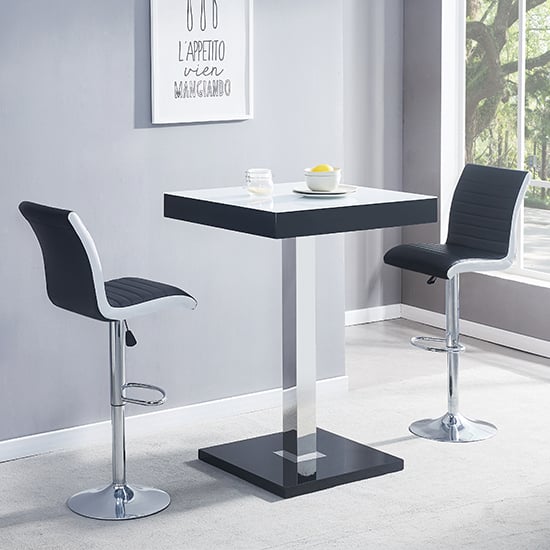 Photo of Topaz glass white black bar table 2 ritz black white stools