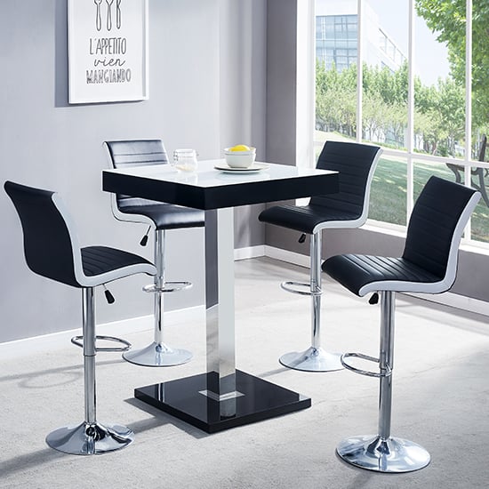 Product photograph of Topaz Glass White Black Bar Table 4 Ritz Black White Stools from Furniture in Fashion