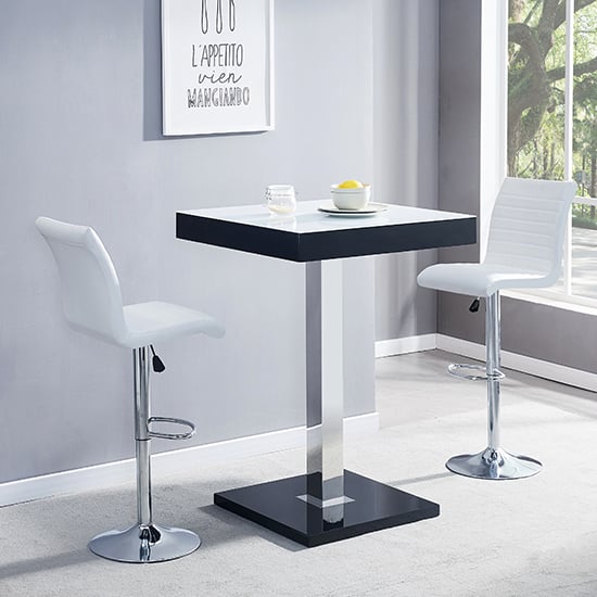 Topaz Glass White Black Gloss Bar Table 2 Ripple White Stools