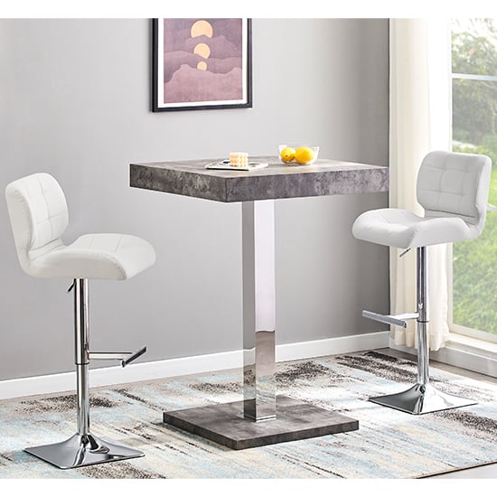 Topaz Concrete Effect Bar Table With 2 Candid White Stools_1