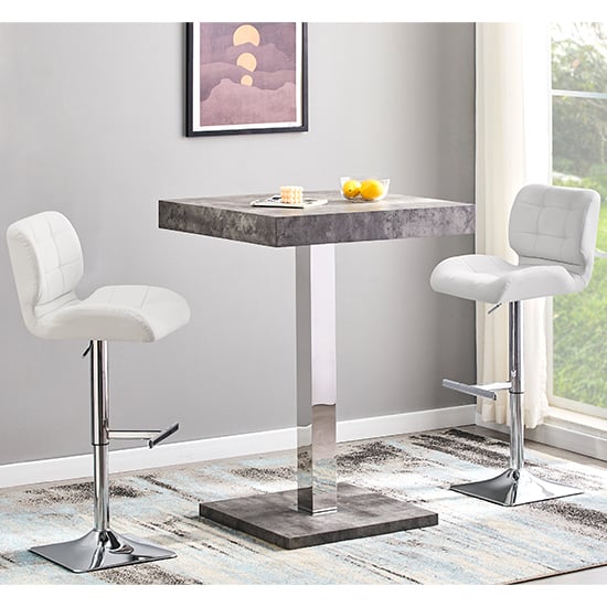 Topaz Concrete Effect Bar Table With 2 Candid White Stools