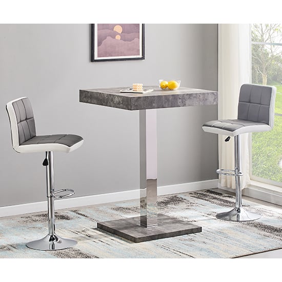 Topaz Concrete Effect Bar Table With 2 Copez Grey White Stools_1