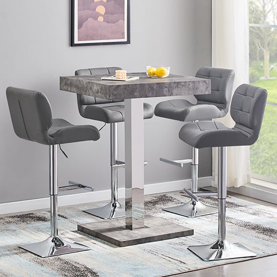 Read more about Topaz concrete effect bar table with 4 candid grey stools