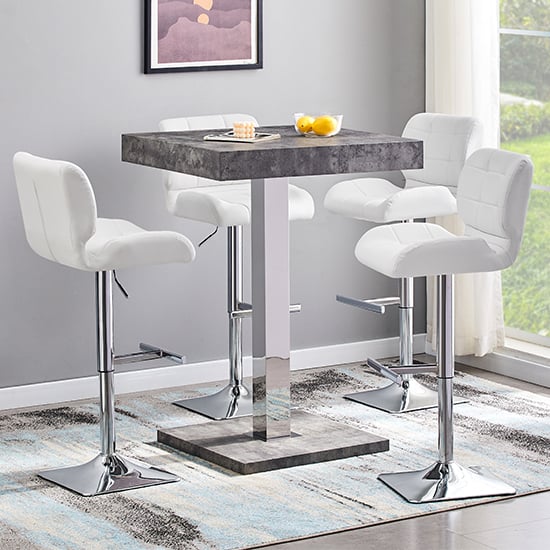 Topaz Concrete Effect Bar Table With 4 Candid White Stools_1