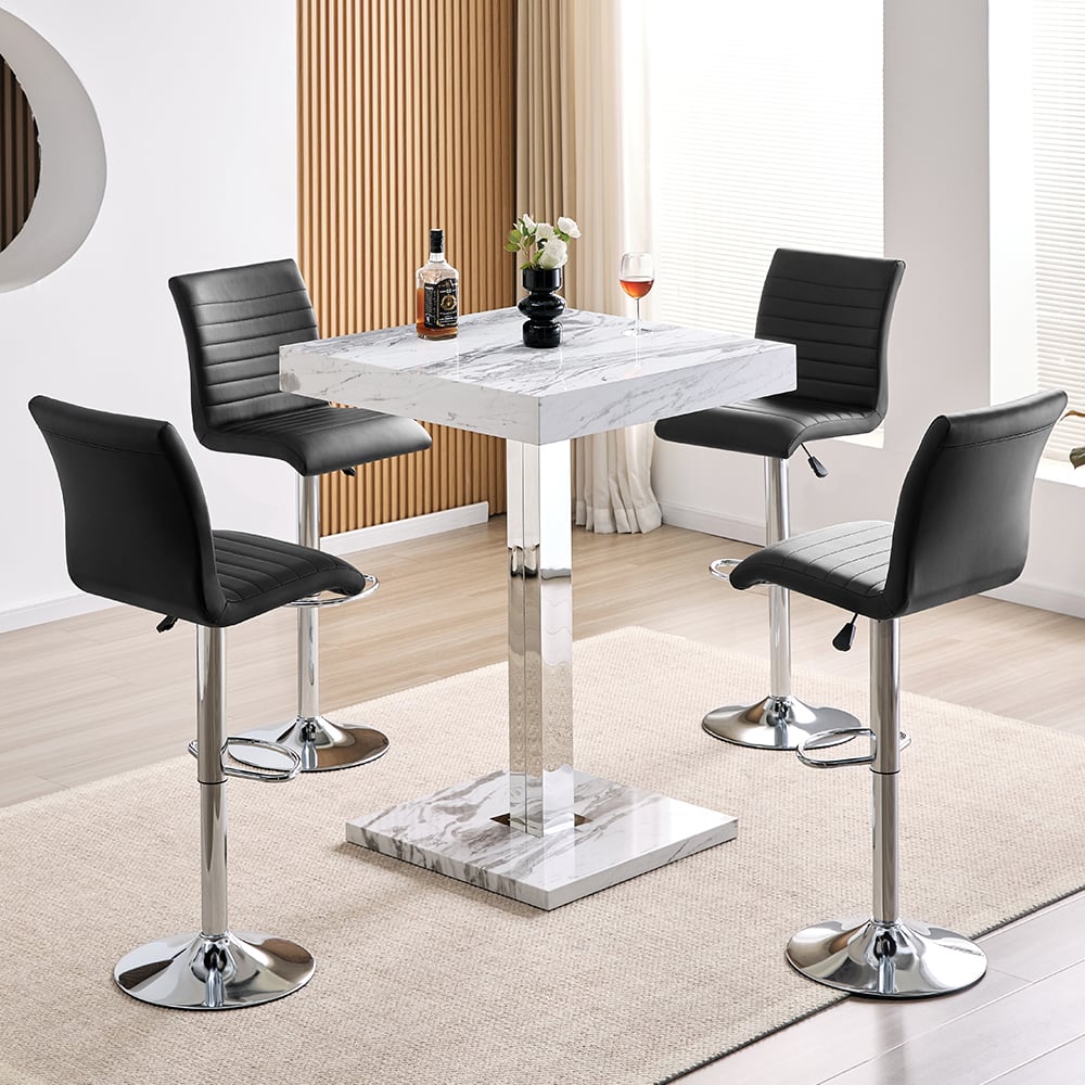Topaz Filo Effect Gloss Bar Table With 4 Ripple Black Stools