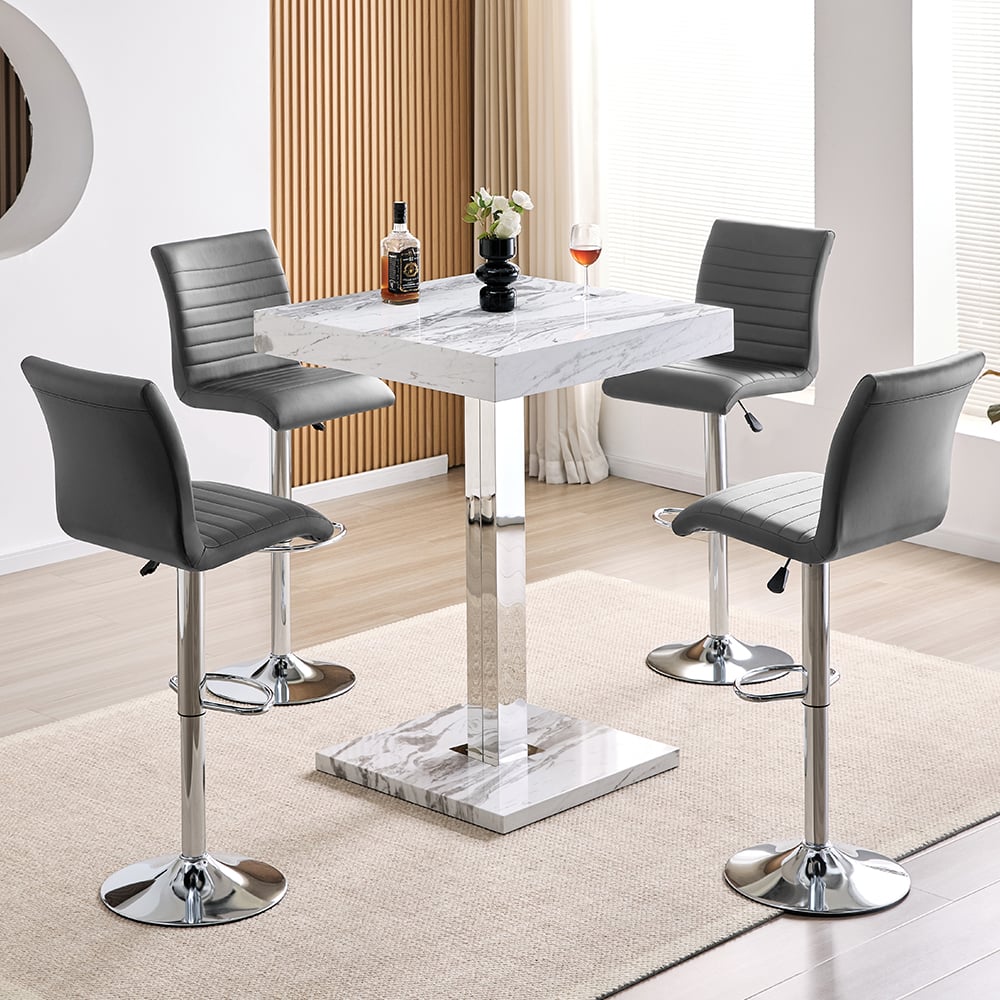 Topaz Filo Effect Gloss Bar Table With 4 Ripple Grey Stools