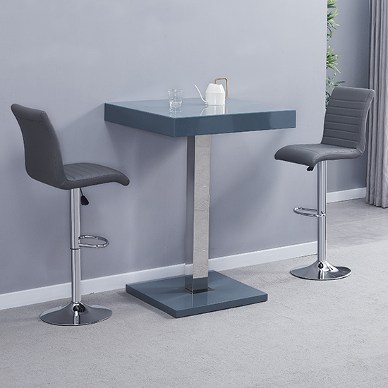 Topaz Glass Grey Gloss Bar Table With 2 Ripple Grey Stools