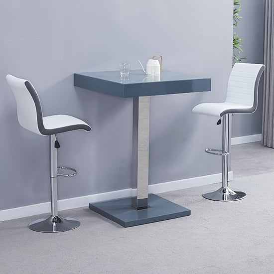 Topaz Glass Bar Table In Grey With 2 Ritz White Grey Stools