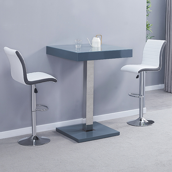 Photo of Topaz glass grey gloss bar table 2 ritz white grey stools