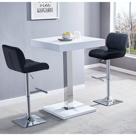 Topaz White High Gloss Bar Table With 2 Candid Black Stools