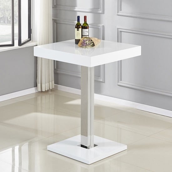 Topaz White High Gloss Bar Table With 2 Candid White Stools_2