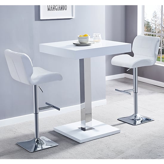 Topaz White High Gloss Bar Table With 2 Candid White Stools_1