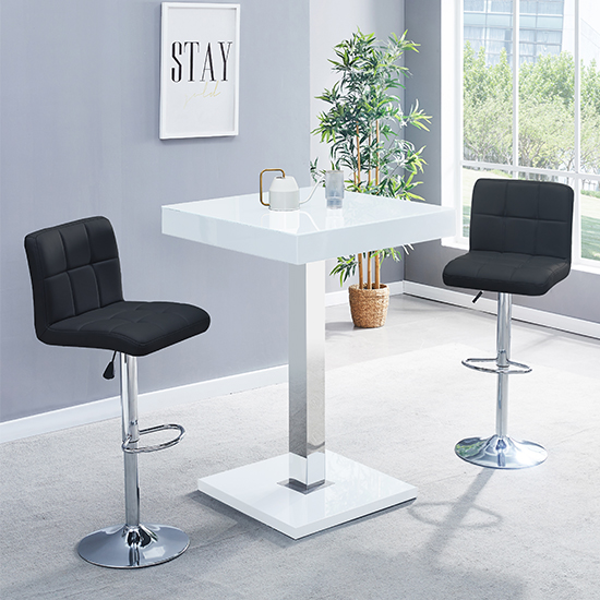 Read more about Topaz white high gloss bar table with 2 coco black stools