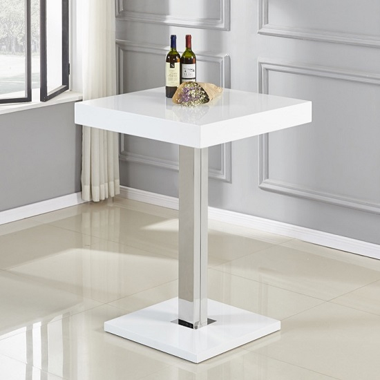 Topaz White High Gloss Bar Table With 2 Coco Grey Stools