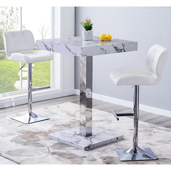 Topaz Diva Marble Effect Gloss Bar Table 2 Candid White Stools_1