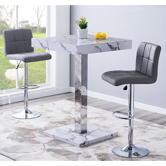 Photo of Topaz diva marble effect gloss bar table 2 coco grey stools