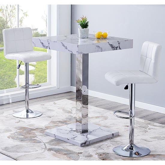 Read more about Topaz diva marble effect gloss bar table 2 coco white stools