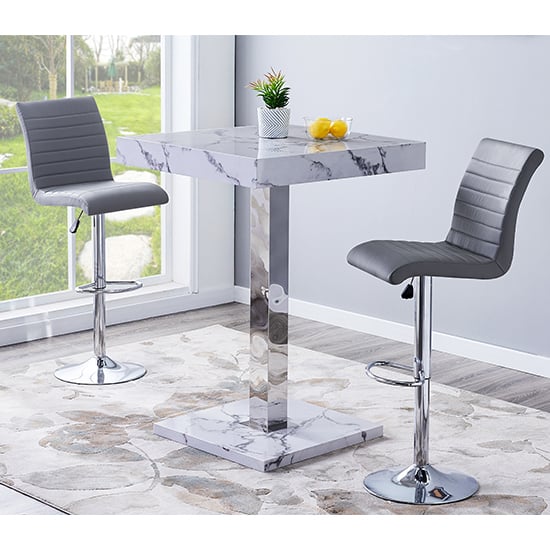 Photo of Topaz diva marble effect gloss bar table 2 ripple grey stools