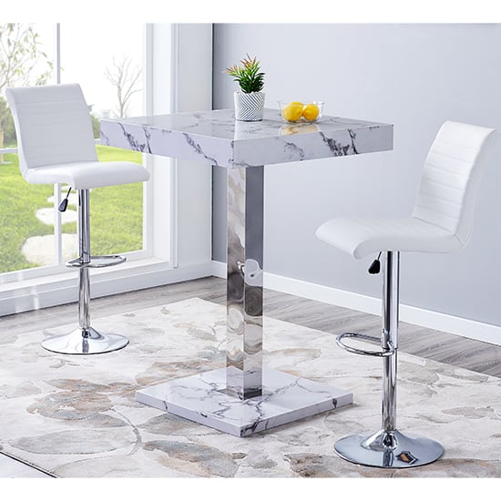 Read more about Topaz diva marble effect gloss bar table 2 ripple white stools