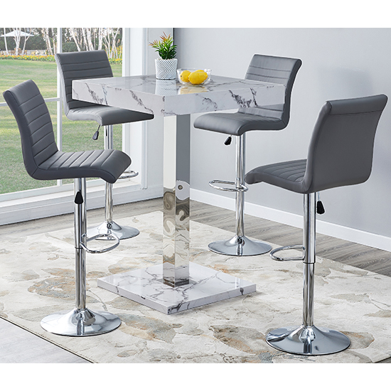 Photo of Topaz diva marble effect gloss bar table 4 ripple grey stools