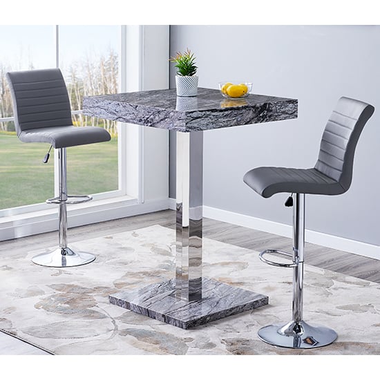 Product photograph of Topaz Melange Marble Effect Bar Table 2 Ripple Grey Stools from Furniture in Fashion