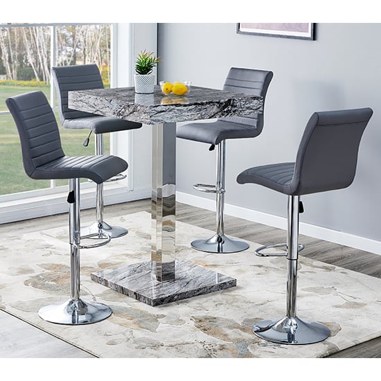 Read more about Topaz melange marble effect bar table 4 ripple grey stools