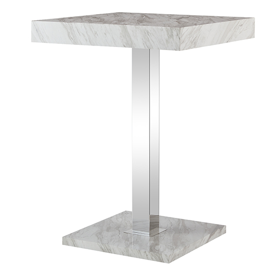 Topaz High Gloss Bar Table Square In Magnesia Marble Effect