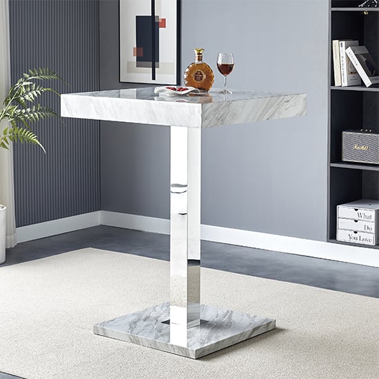 Read more about Topaz high gloss bar table square in magnesia marble effect
