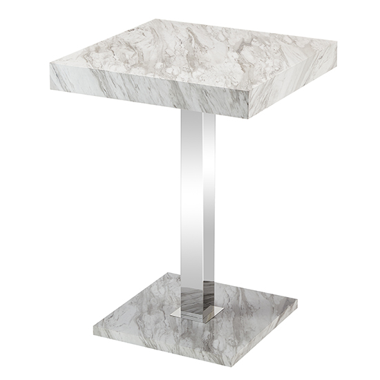 Topaz High Gloss Bar Table Square In Magnesia Marble Effect