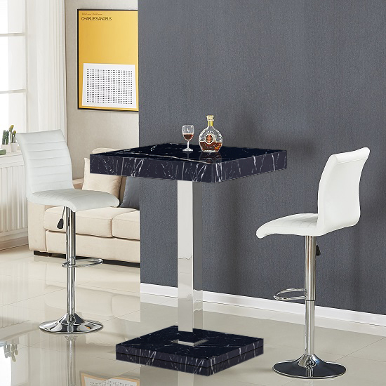 Product photograph of Topaz Milano Marble Effect Bar Table 2 Ripple White Stools from Furniture in Fashion