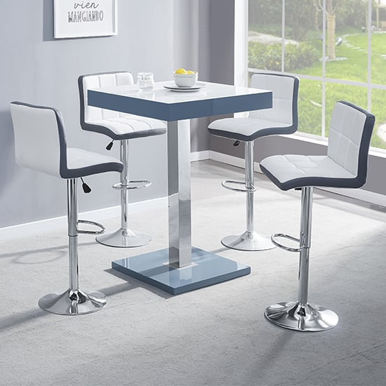 Photo of Topaz glass white grey bar table 4 copez white grey stools