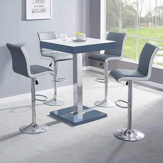 Product photograph of Topaz Glass White Grey Bar Table 4 Ritz Grey White Stools from Furniture in Fashion