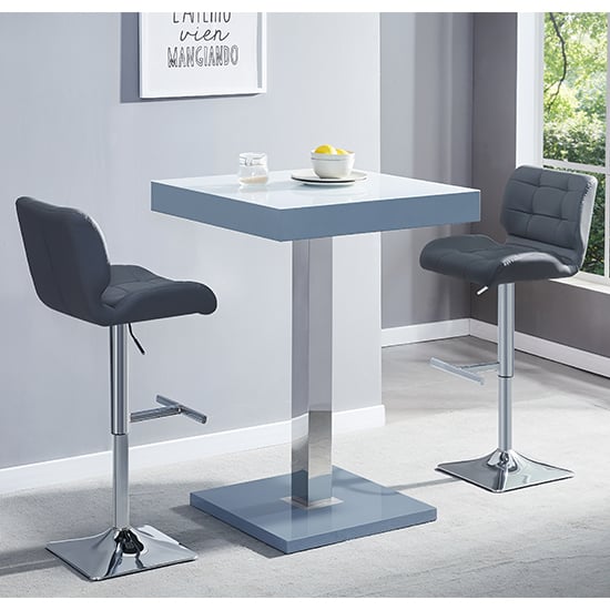 Topaz Grey White Glass Bar Table With 2 Candid Grey Stools_1