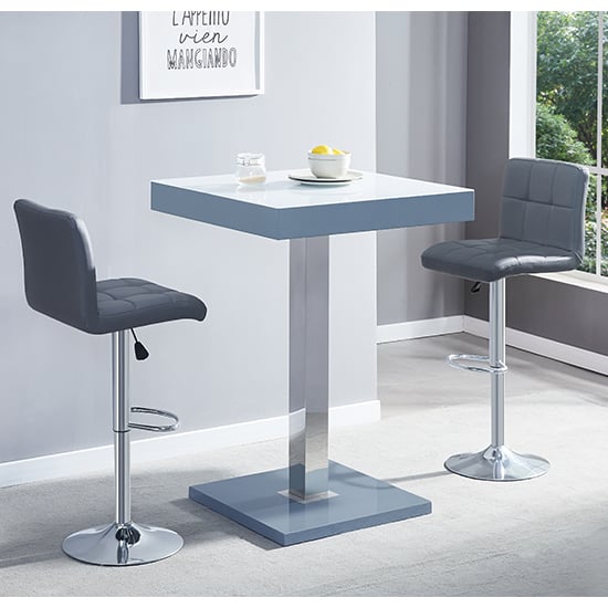 Read more about Topaz glass white grey bar table 2 coco grey stools