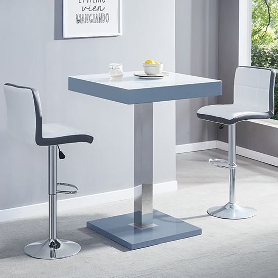 Topaz Glass White Grey Bar Table 2 Copez White Grey Stools