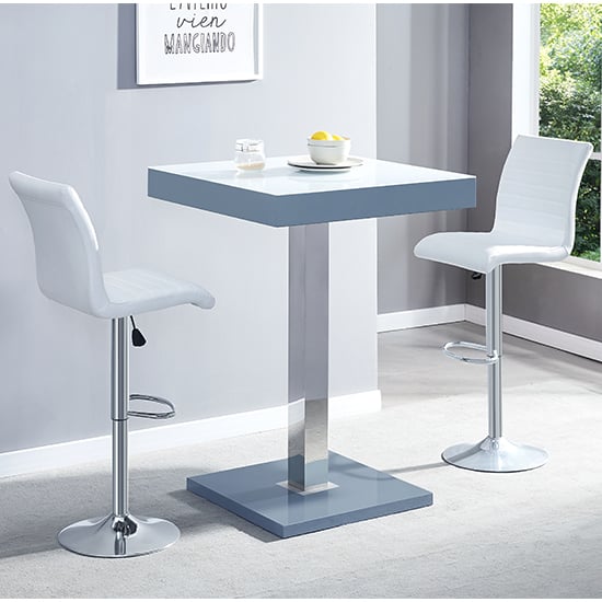 Photo of Topaz glass white grey bar table with 2 ripple white stools