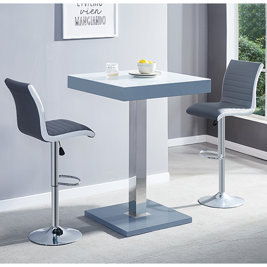 Topaz Glass White Grey Bar Table 2 Ritz Grey White Stools