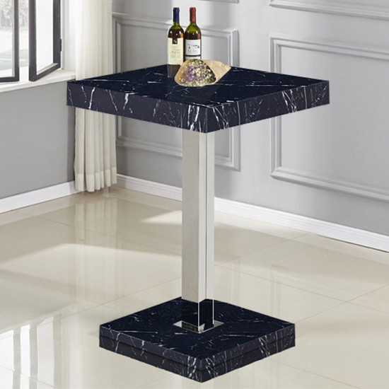 Photo of Topaz high gloss bar table square in milano marble effect