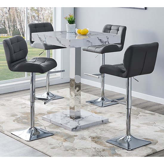 Topaz High Gloss Bar Table Square In Diva Marble Effect