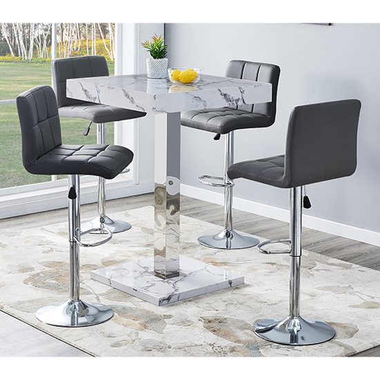 Topaz High Gloss Bar Table Square In Diva Marble Effect