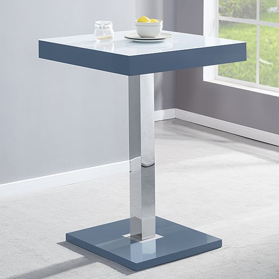 Product photograph of Topaz High Gloss Bar Table In Grey With White Glass Top from Furniture in Fashion