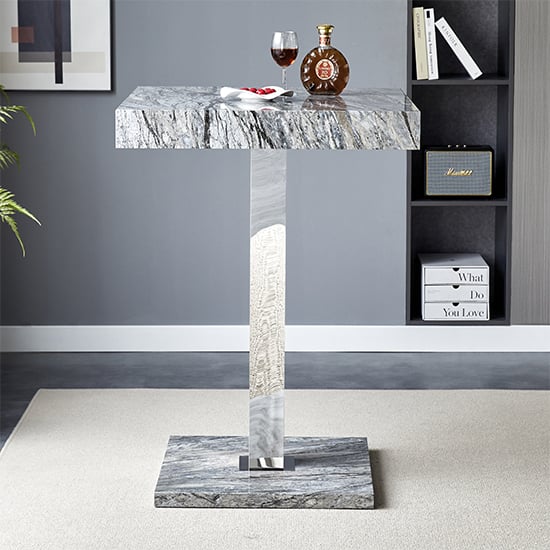 Topaz High Gloss Bar Table Square In Melange Marble Effect
