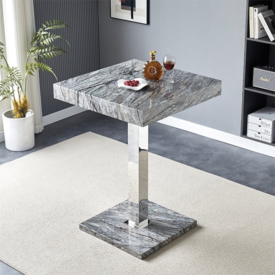 Topaz High Gloss Bar Table Square In Melange Marble Effect