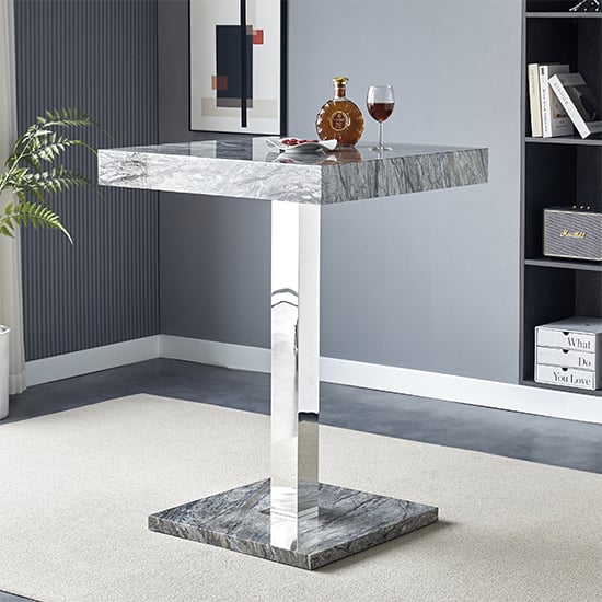 Topaz Square High Gloss Bar Table In Melange Marble Effect