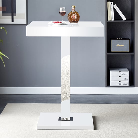 Topaz High Gloss Bar Table Square In White_2