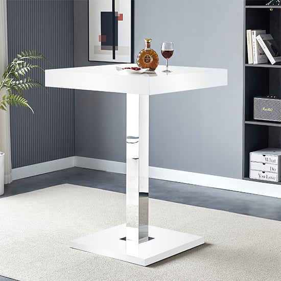 Topaz Square High Gloss Bar Table In White