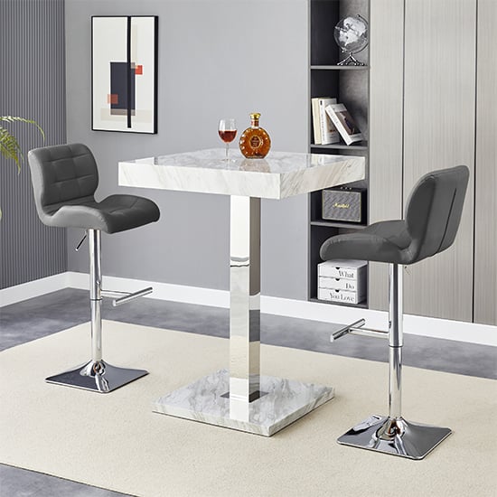 Topaz Magnesia Effect High Gloss Bar Table 2 Candid Grey Stools