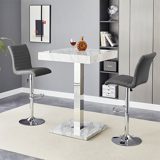 Read more about Topaz magnesia effect high gloss bar table 2 ripple grey stools